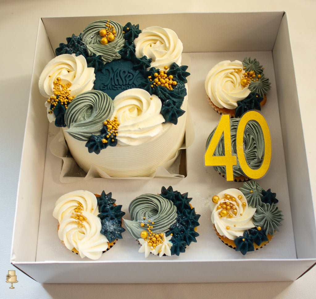 40th Birthday Bento Cake and Cupcakes