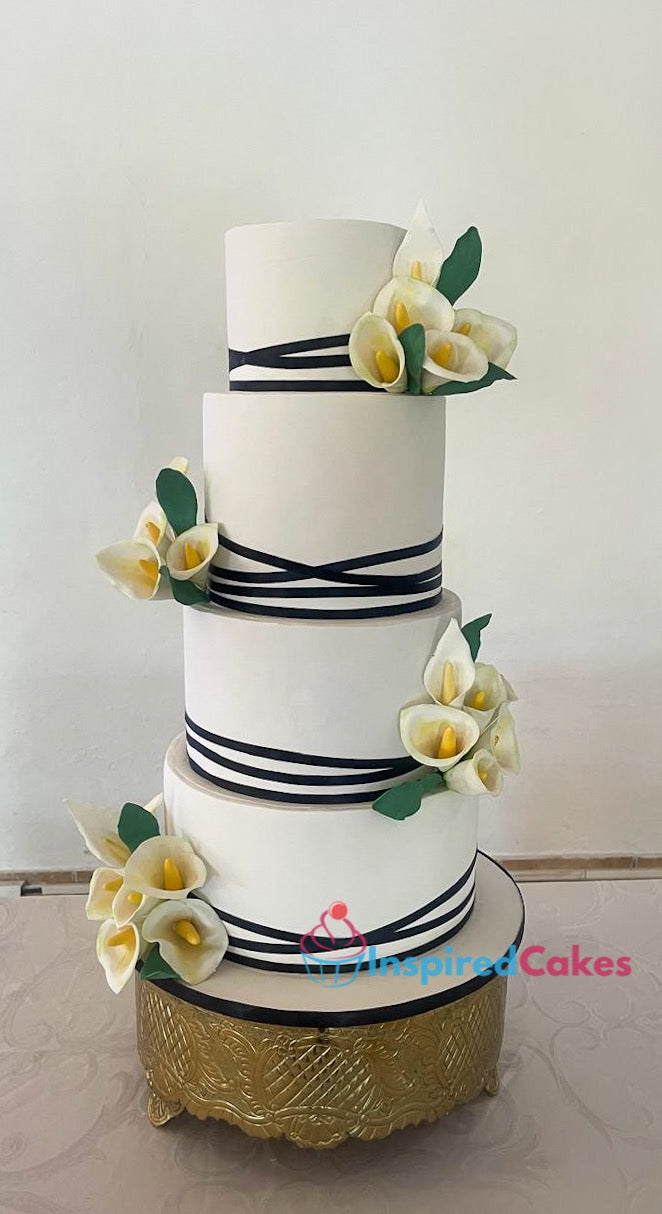 4 tier wedding cake with sugar lilies 