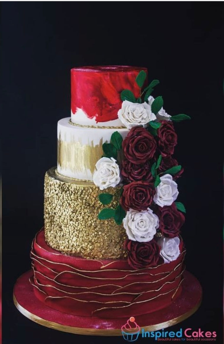 4 tier wedding cake with sugar roses