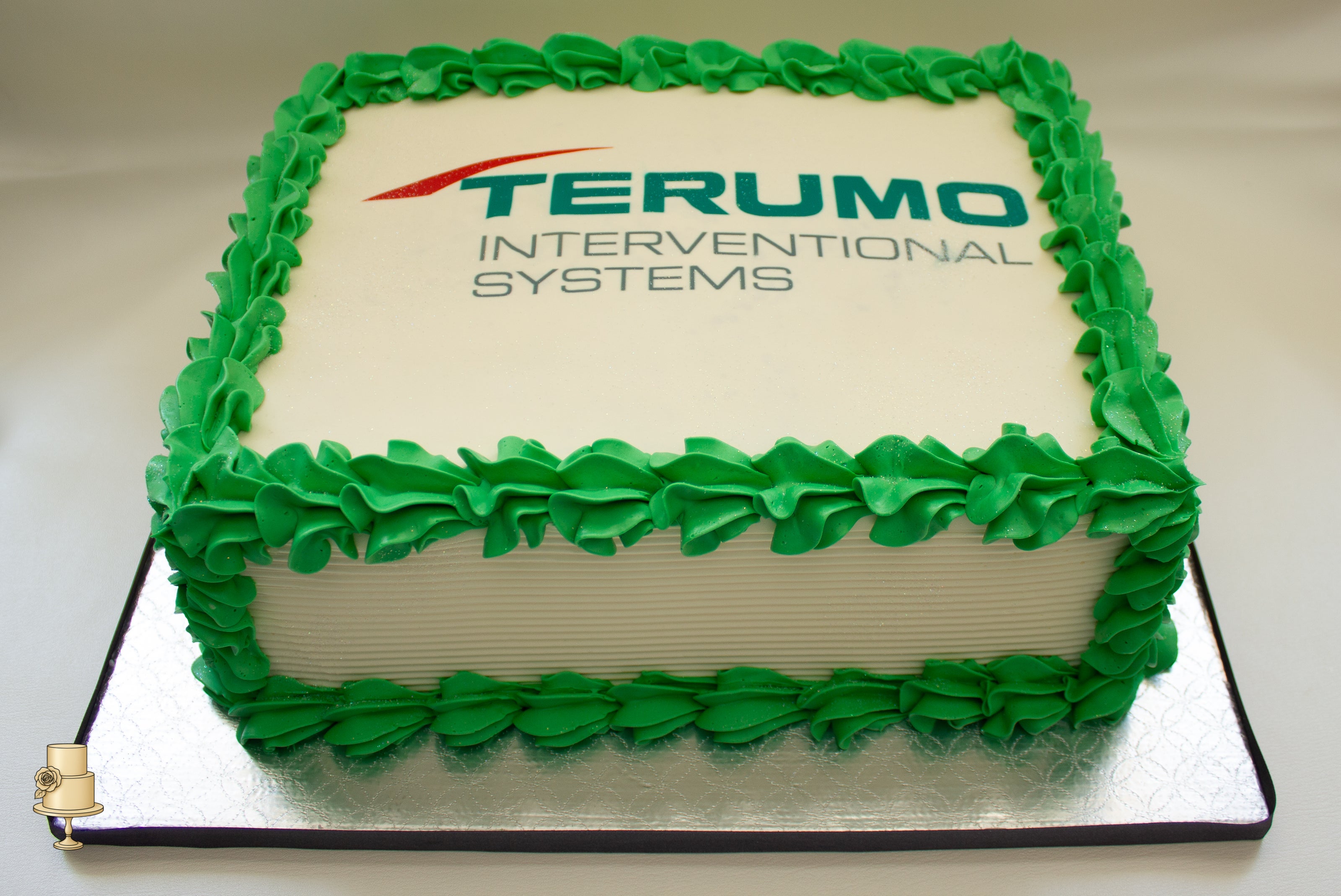 Rectangular Cake with Terumo Interventional Systems logo on a white background