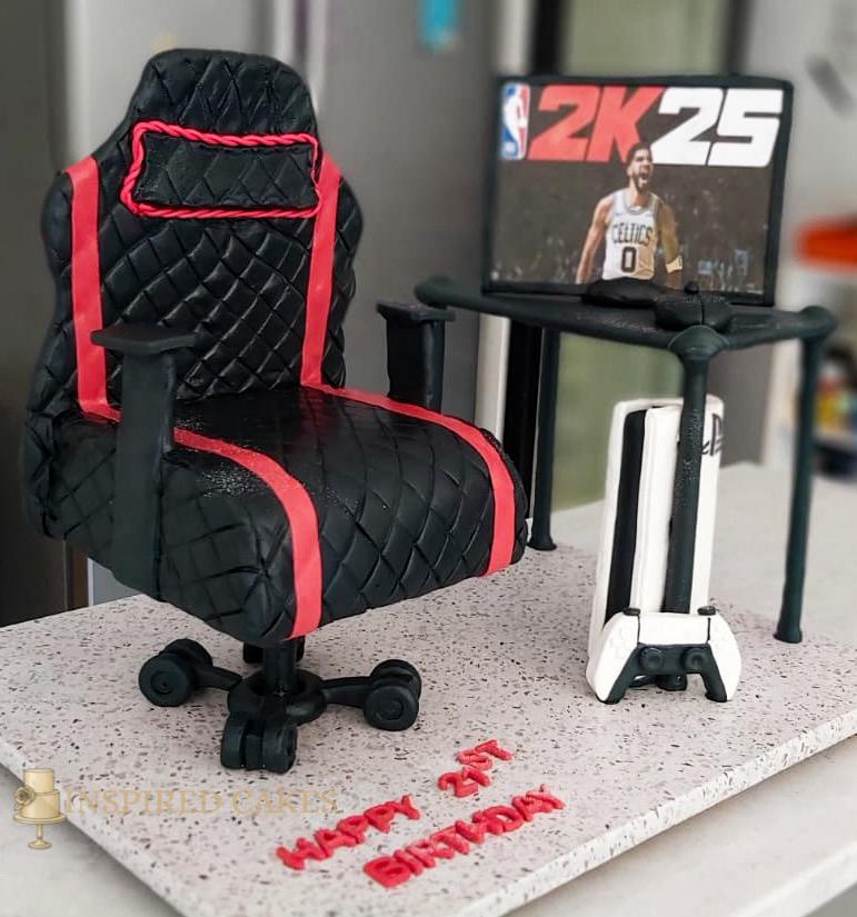 3d gaming chair cake with playstation controller