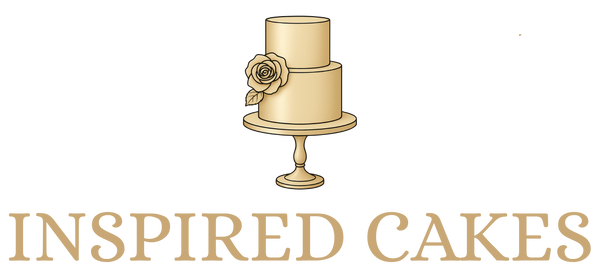 Logo of 'Inspired Cakes' with a two-tier cake illustration on a transparent background.