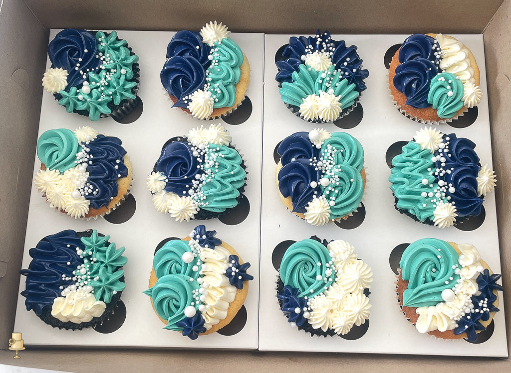 Teal and navy buttercream icing  cupcakes