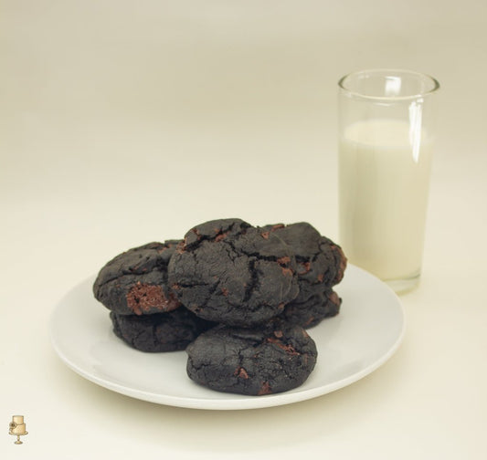 double chocolate cookies with glass of milk