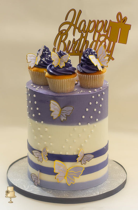 Butterfly theme Buttercream Birthday Cake and cupcakes