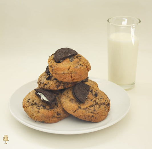 oreo butter cookies with glass of milk