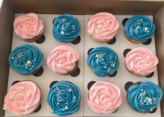 Pink and Blue Rosette buttercream Cupcakes