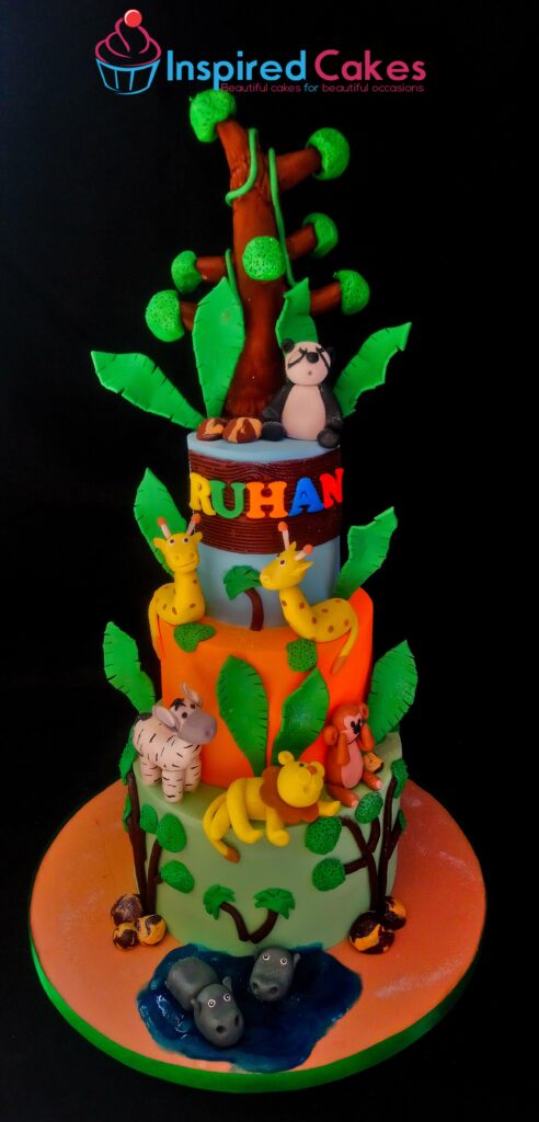 3 tier animal jungle safari cake