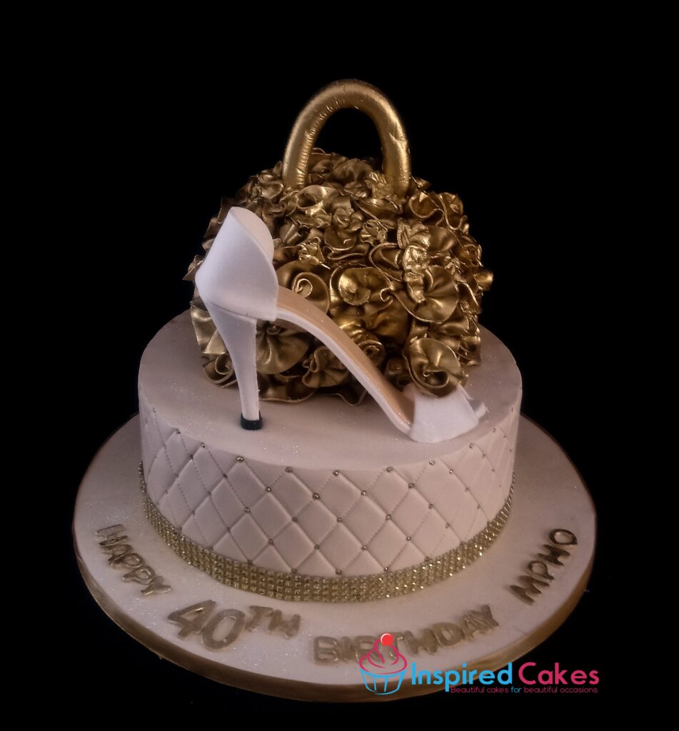 Heels and gold bag cake