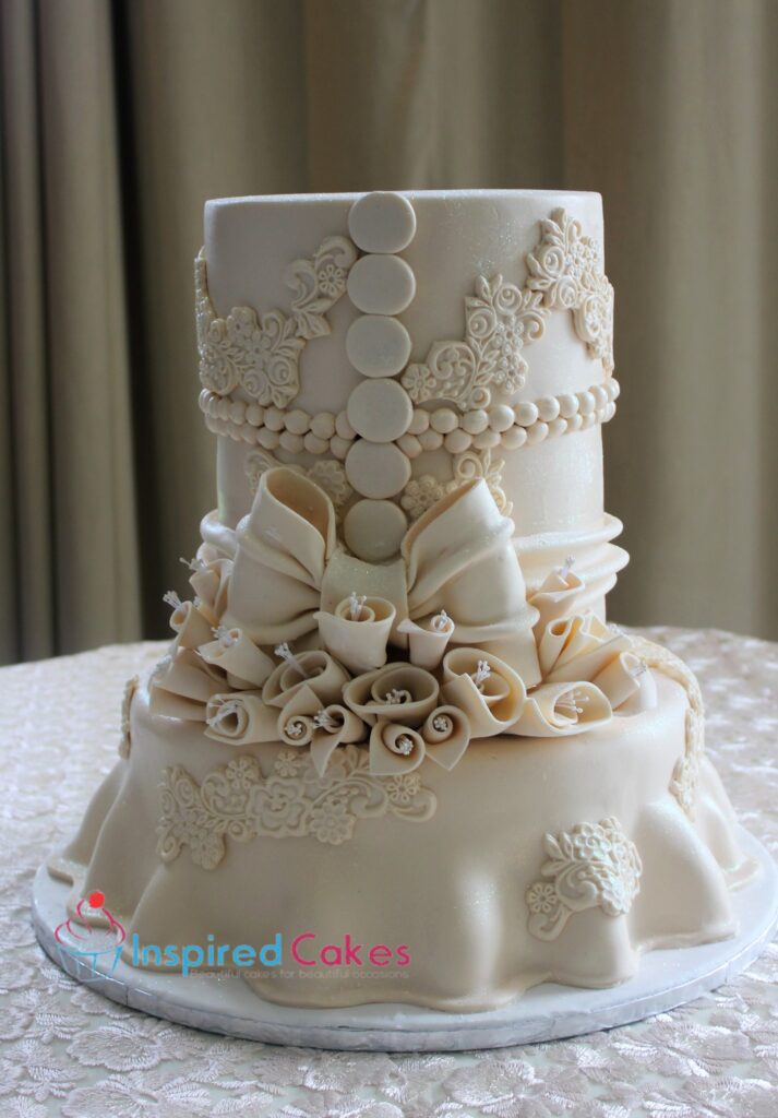 3 tier wedding dress inspired wedding cake