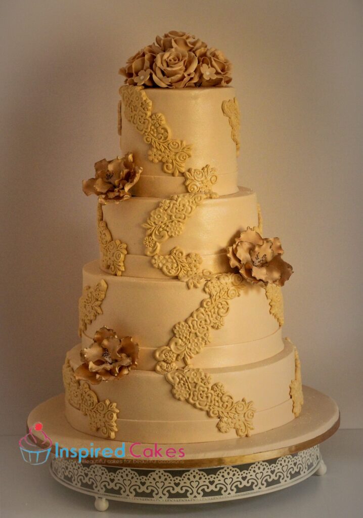 4 tier lace applique wedding cake