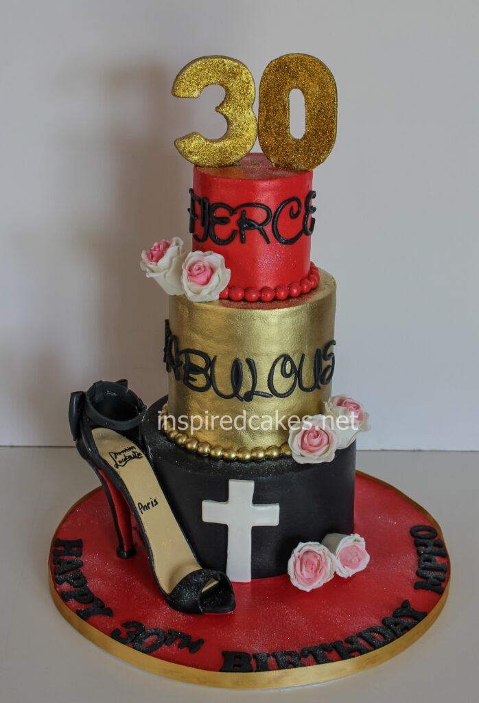 3 tier 30th birthday cake with high heels