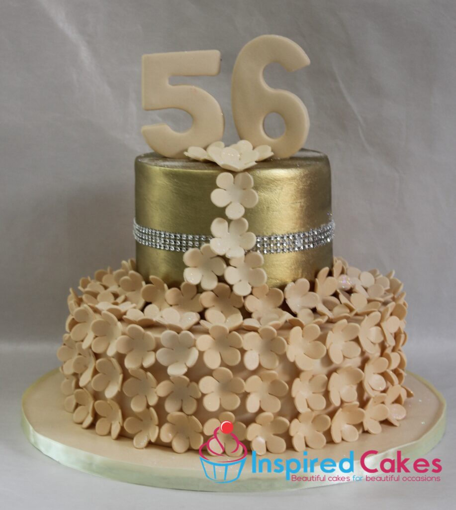 Elegant birthday cake with sugar petals