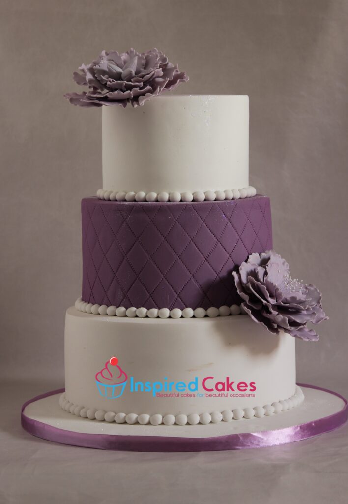 3 tier wedding cake with sugar flowers