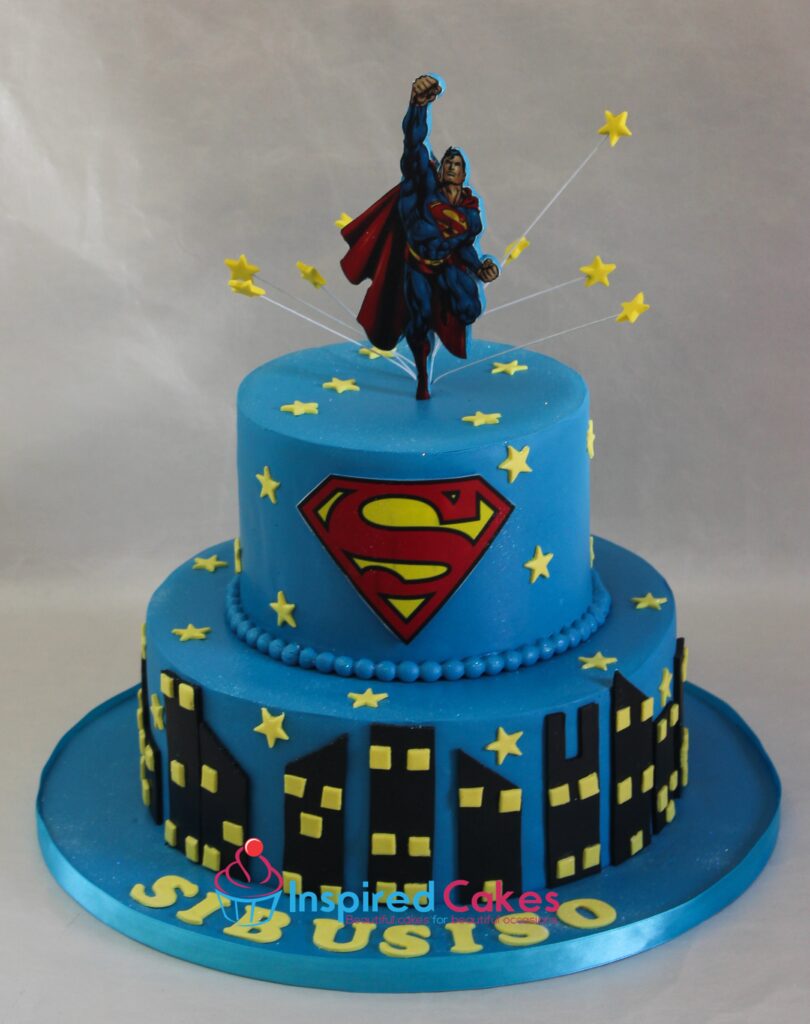 Superman 2 tier theme cake