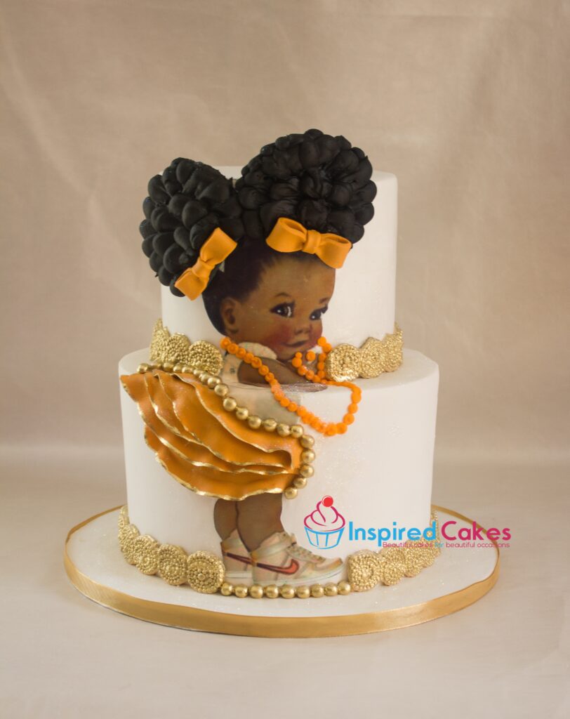 Afro hair baby girl cake