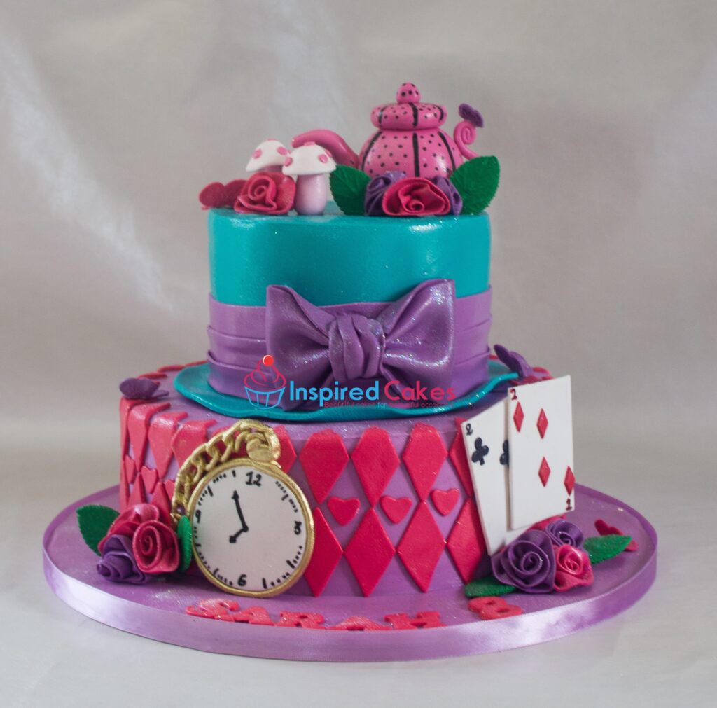 Alice in wonderland theme 2 tier cake