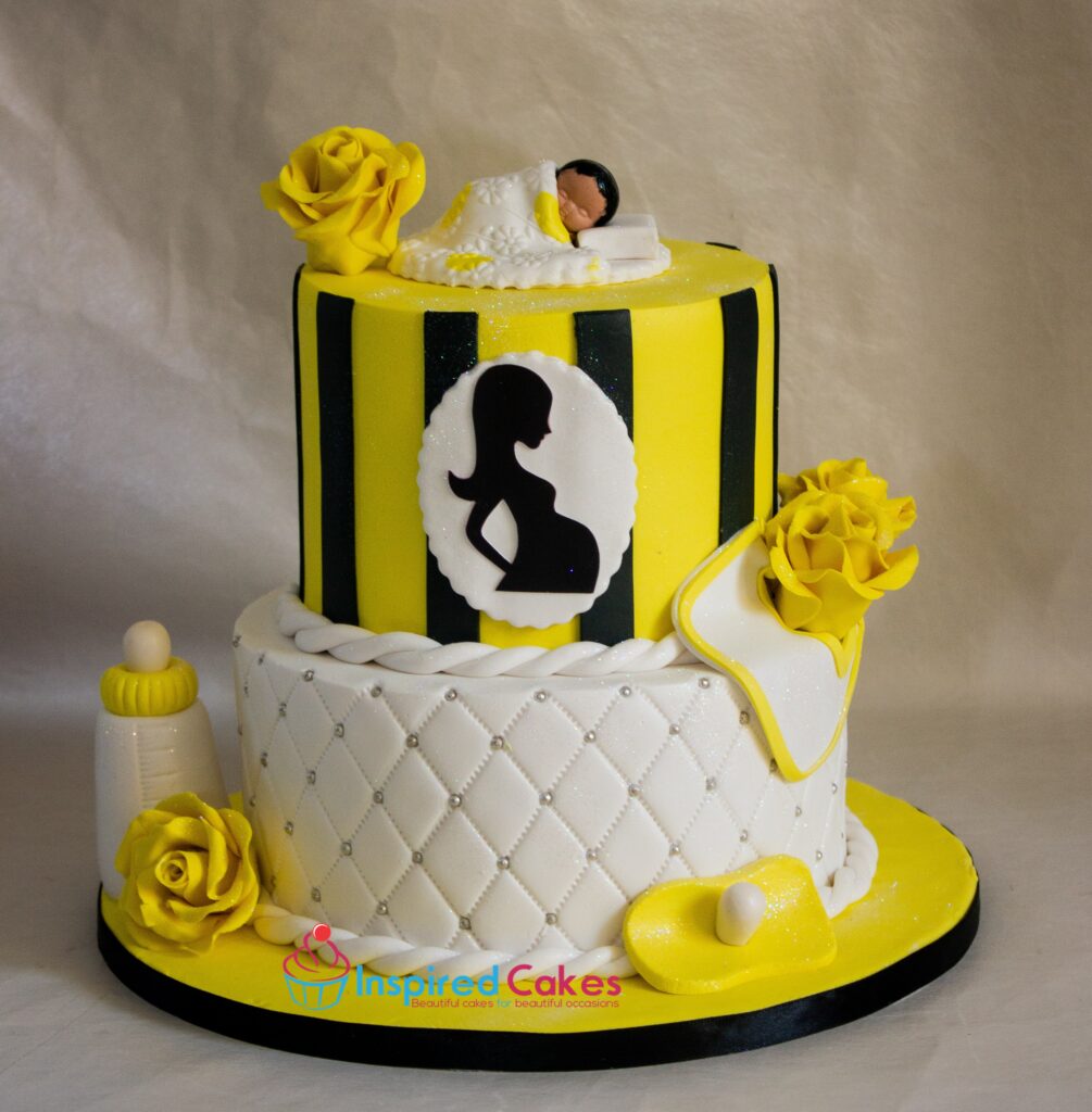 2 tier bee theme baby shower cake