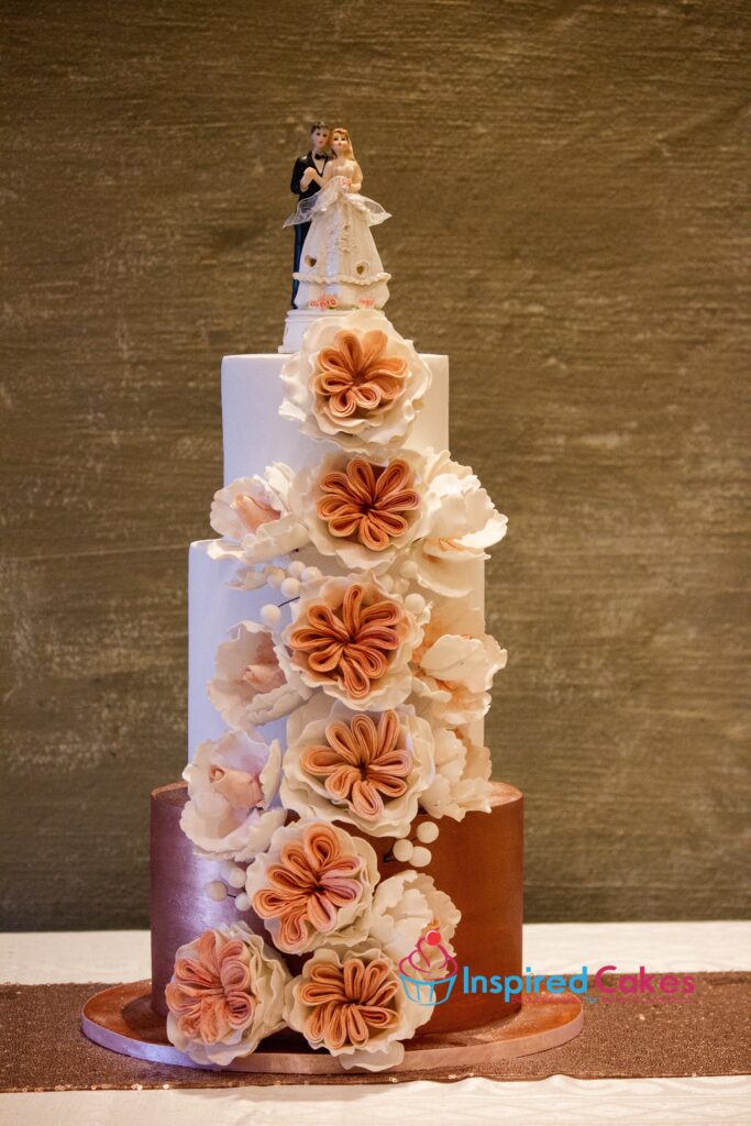 3 tier wedding cake with David austin sugar roses