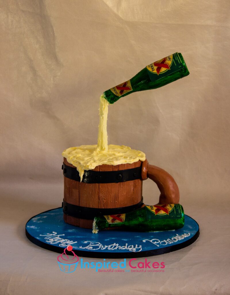 Beer bottle and jug gravity cake