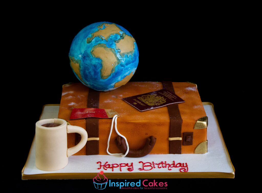Travel box globe 3D cake