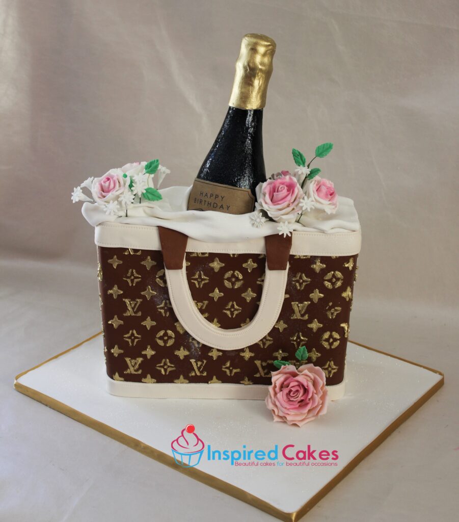 Louis Vuitton bag 3D cake with champagne