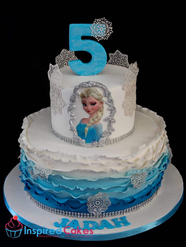 Elsa Frozen theme 2 tier birthday cake