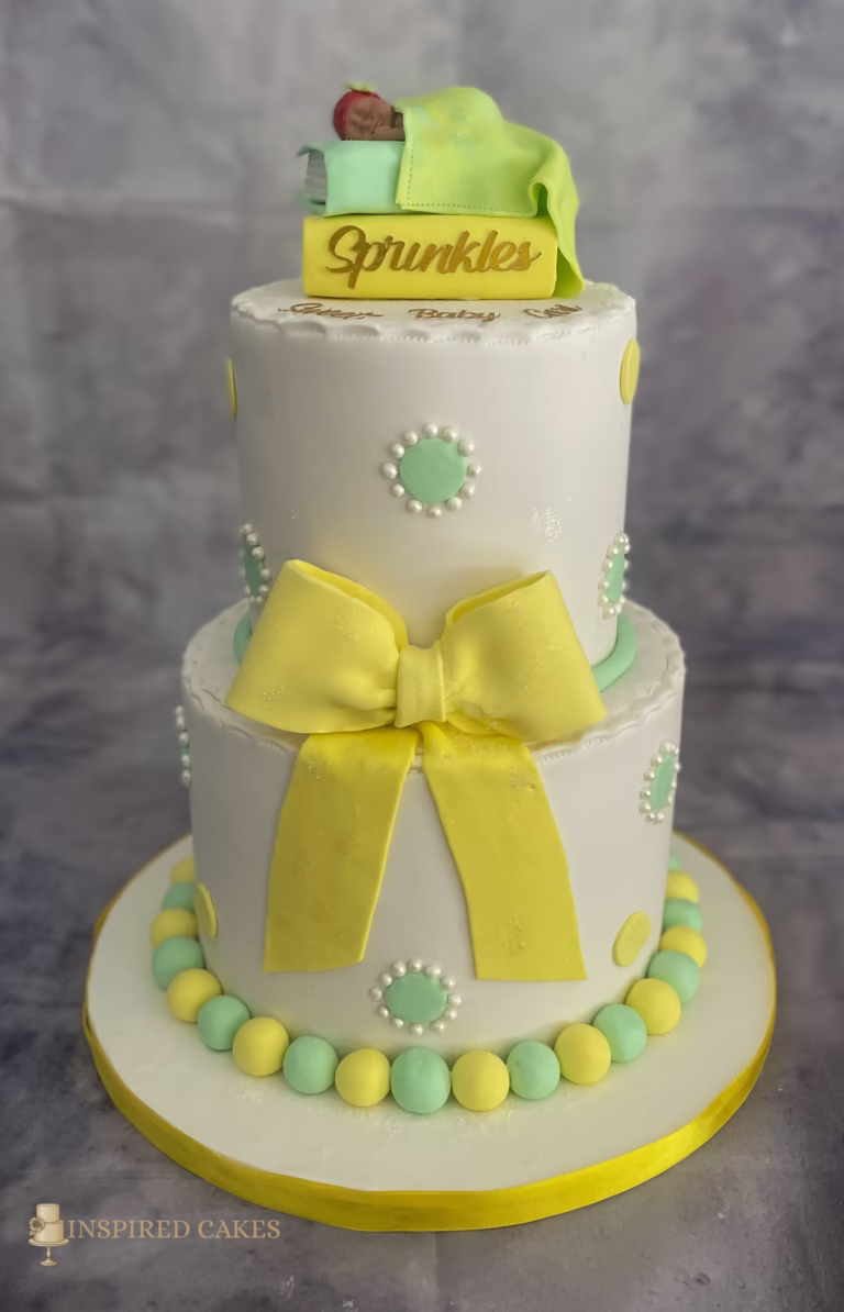 2 tier sleeping baby baby shower cake